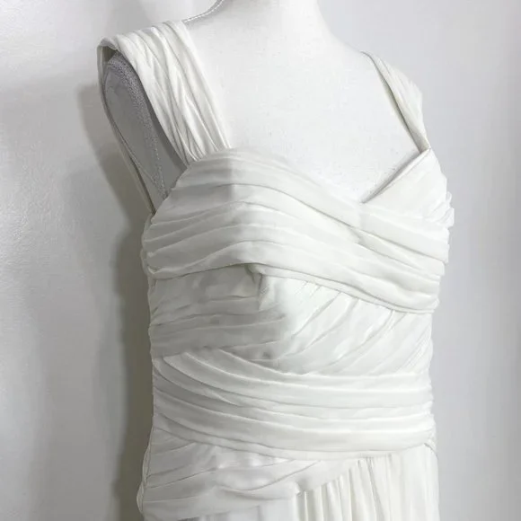 - MONIQUE LHUILLIER BRIDESMAID WHITE CHIFFON SLEEVELESS BRIDAL WEDDING DRE… - Picture 4 of 11